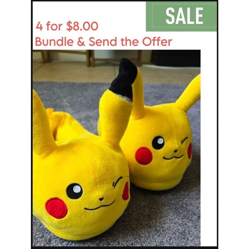 Pokemon Pikachu Plush Slippers Size 4/5 Kids Boys Girls Good Condition